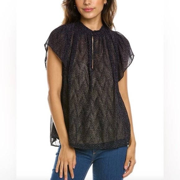 Vince Tops - VINCE Starry Dot Semi Sheer Short Sleeve Blouse Blue Womens Size Small